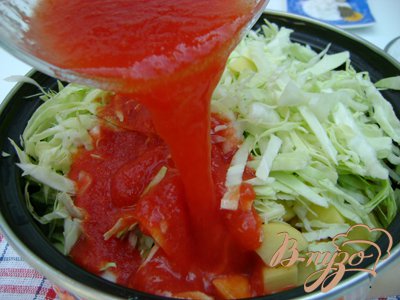Картофель, тушенный с курицей и капустой Картофель, тушенный с курицей и капустой