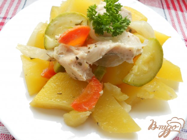 Рецепт Картофель запеченный в рукаве с куриным филе и овощами