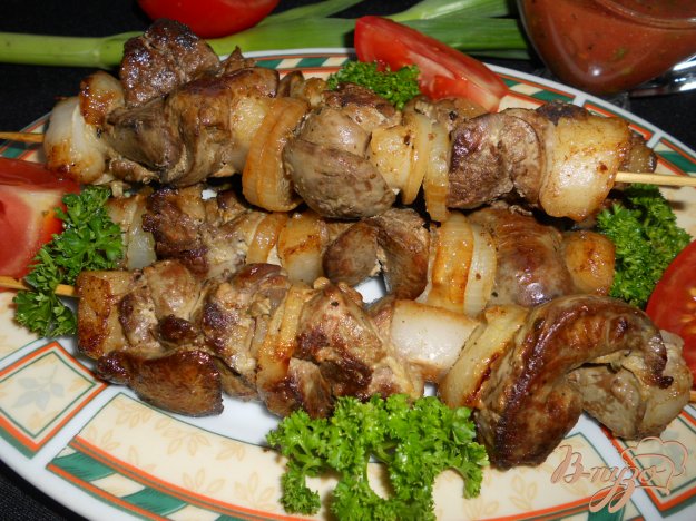 Рецепт Шашлык на сковороде из куриной печени