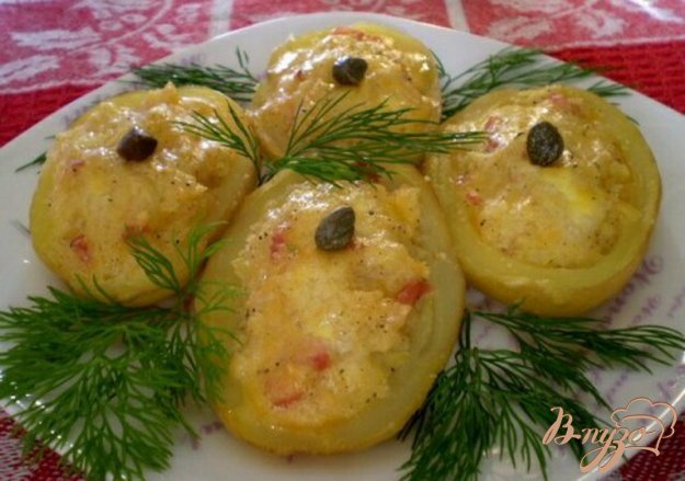 Рецепт Картофель фаршированный сыром и колбасой