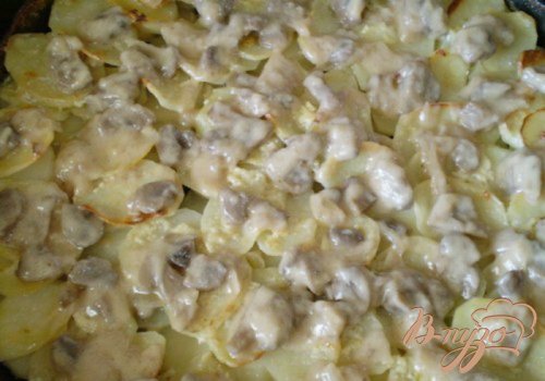 Картофель в сливках с грибами и чесноком Картофель в сливках с грибами и чесноком