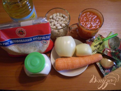 Рис сечка в томате с фасолью Рис сечка в томате с фасолью