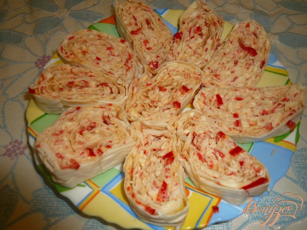 Рецепт Рулет из лаваша с крабовым мясом и болгарским перцем