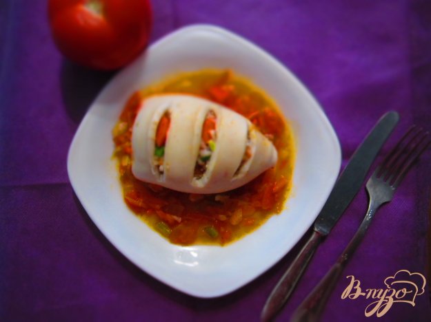 Рецепт Кальмар фаршированный рисом и овощами
