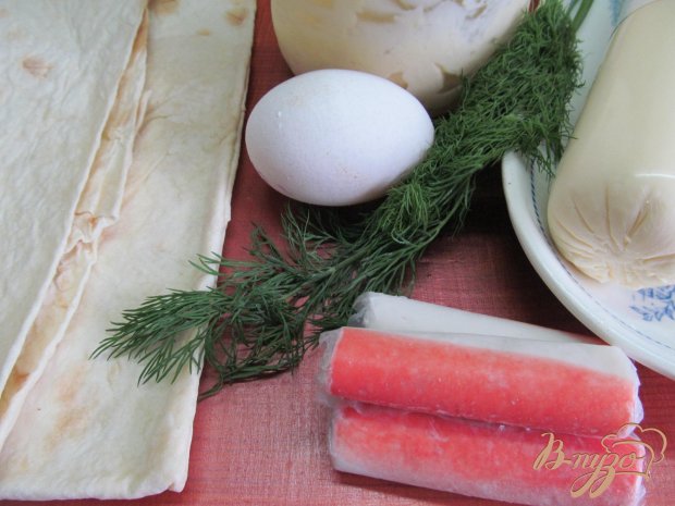 Рецепт Лаваш с начинкой из сыра с крабовыми палочками