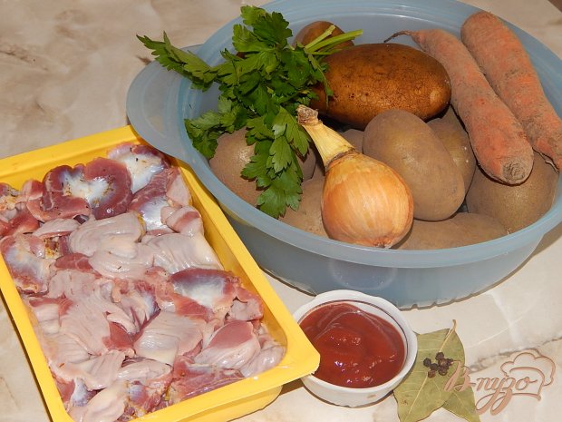 Рецепт Куриные желудочки с картофелем
