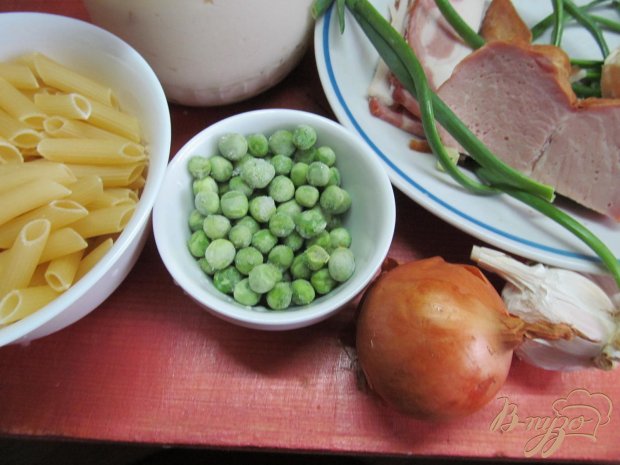 Рецепт Паста с ветчиной и зеленым горошком