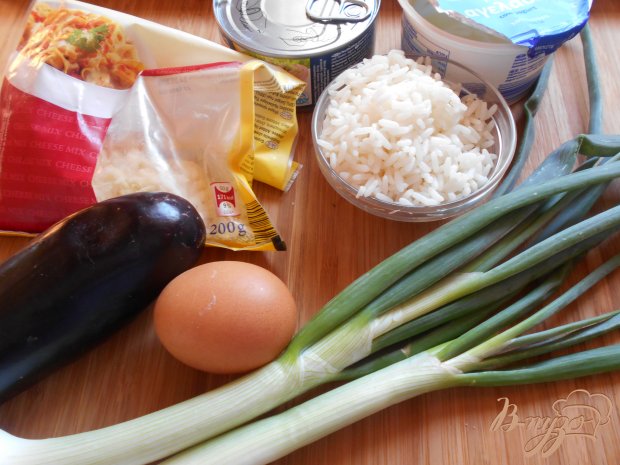 Рецепт Баклажанные лодочки с рисом,яйцом и зеленым луком