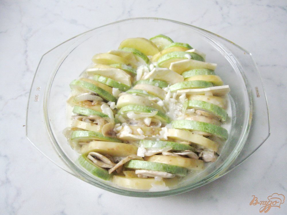 Картофель запечённый с кабачками и грибами. Картофель запечённый с кабачками и грибами.
