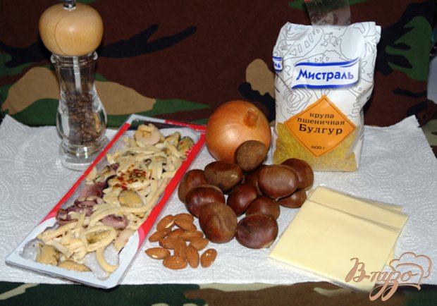 Запеканка из булгура с каштанами и морепродуктами Запеканка из булгура с каштанами и морепродуктами