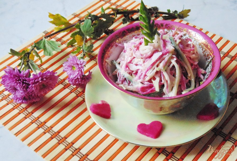 Салат из редьки с огурцом и курицей. Салат из редьки с огурцом и курицей.