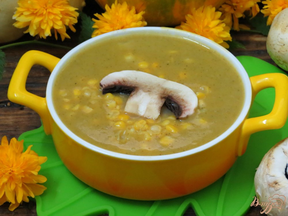 Суп пюре с кукурузой и шампиньонами Суп пюре с кукурузой и шампиньонами