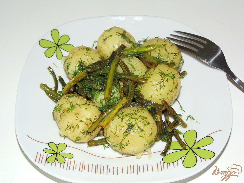 Молодой картофель с укропом и чесночными стрелками Молодой картофель с укропом и чесночными стрелками