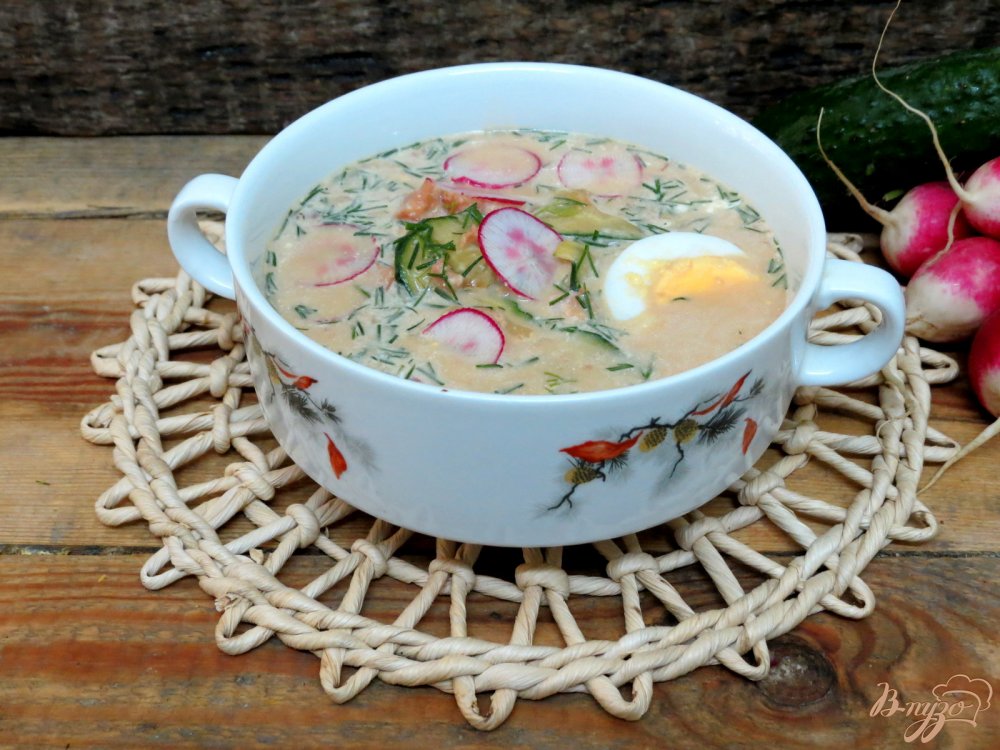 Окрошка на квасе с копчёной колбасой Окрошка на квасе с копчёной колбасой
