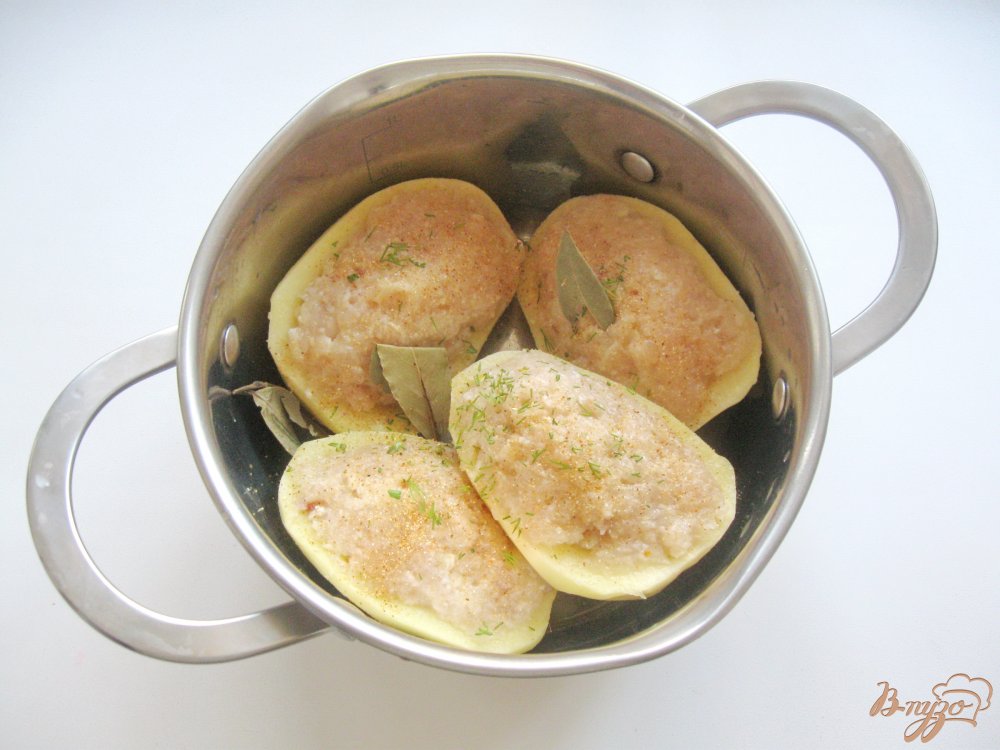 Картофель фаршированный куриным фаршем Картофель фаршированный куриным фаршем