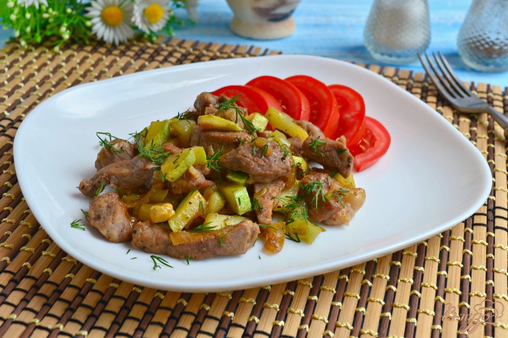 Свинина жареная с кабачками Свинина жареная с кабачками