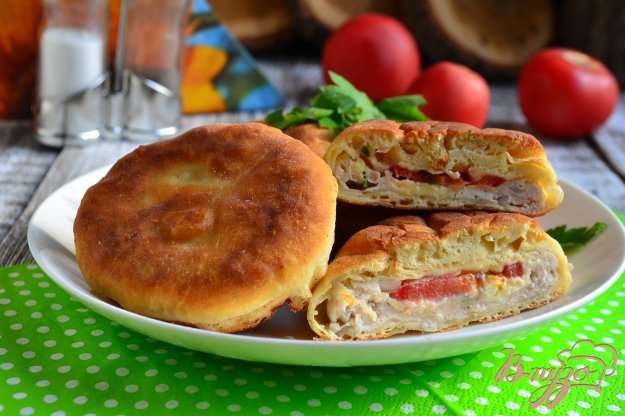 фото рецепта: Лепешки с куриным фаршем и брынзой