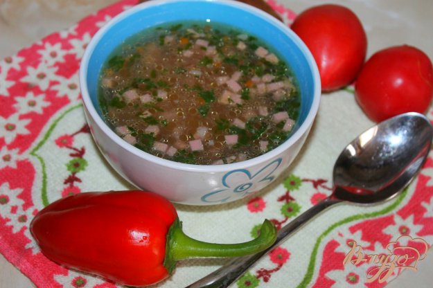 фото рецепта: Суп с колбасой и кабачком