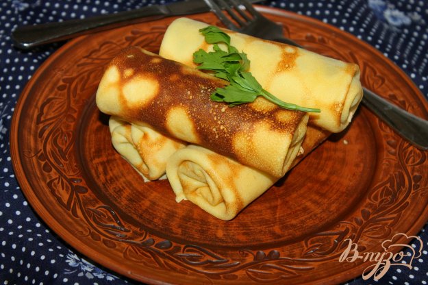 фото рецепта: Блины с фаршем и куриной печенью