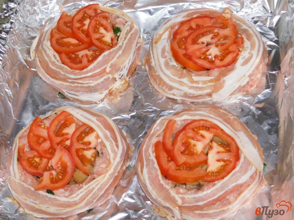 Фото приготовление рецепта: Мясные гнезда с шампиньонами шаг №5