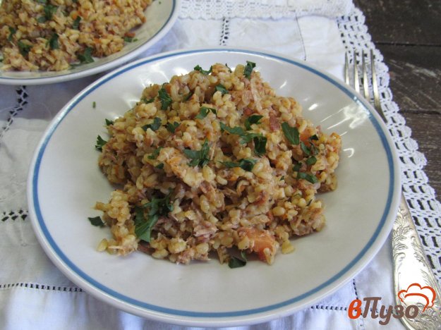 фото рецепта: Булгур в мультиварке с вареным мясом