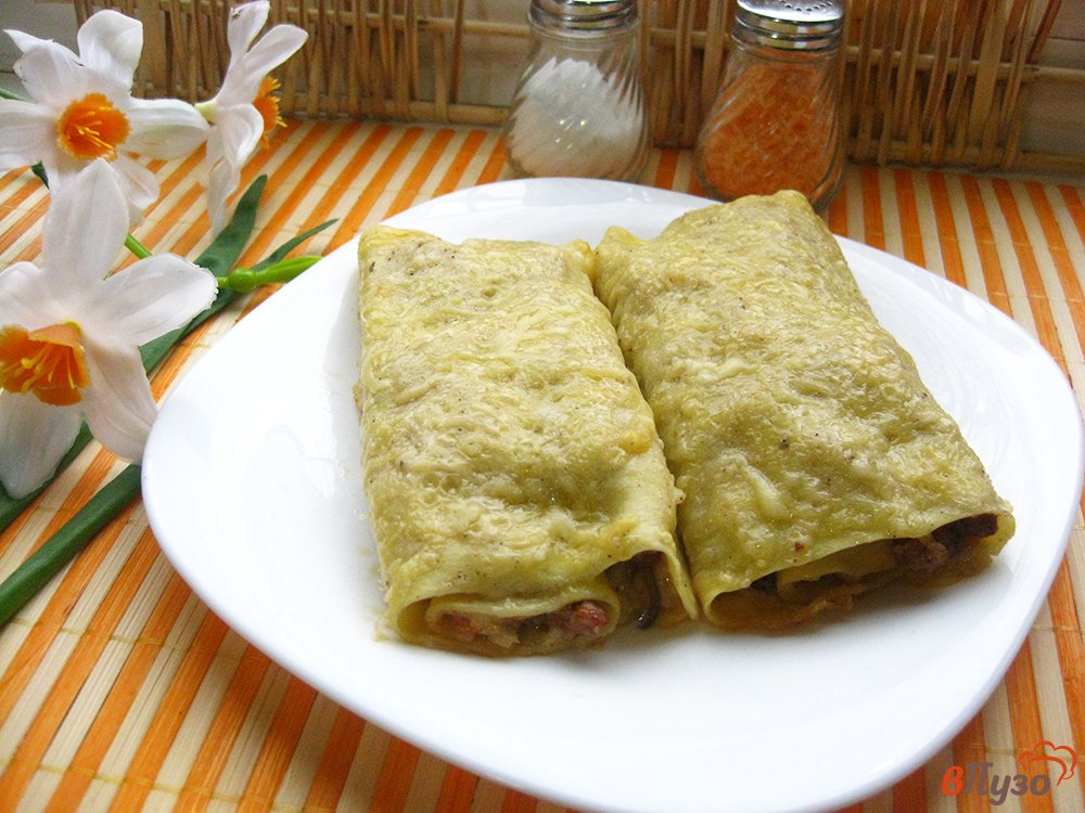 Фото приготовление рецепта: Лазанья в рулетиках с мясом и грибами шаг №18