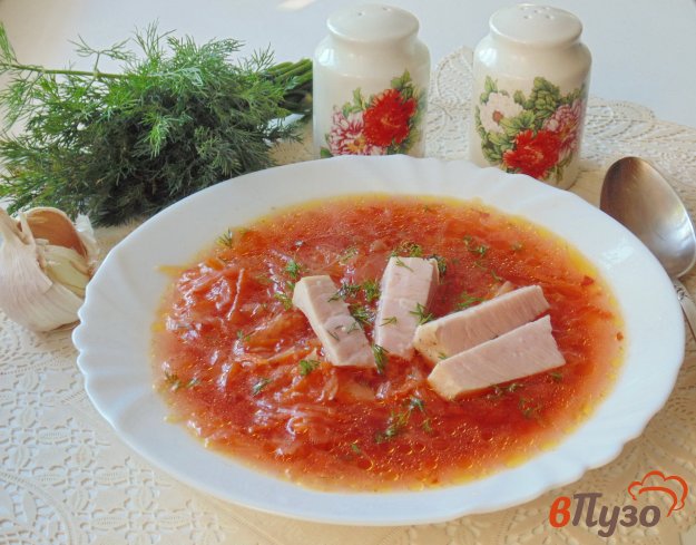фото рецепта: Красный борщ с чесноком и бужениной
