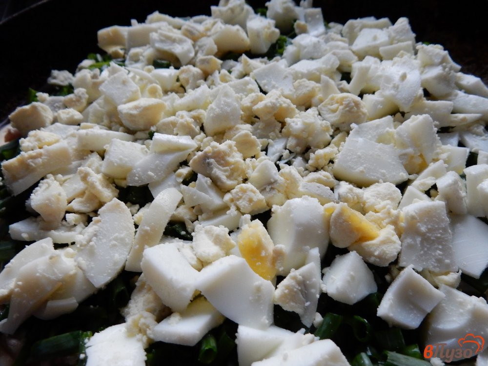 Фото приготовление рецепта: Заливной пирог с курицей, яйцами и зеленым луком шаг №9
