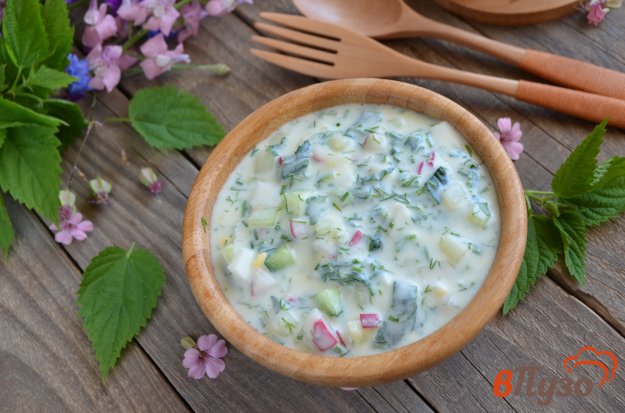 фото рецепта: Окрошка с крапивой и мятой (на кефире)