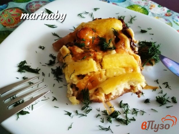 фото рецепта: Запеченная говядина с луком и сыром