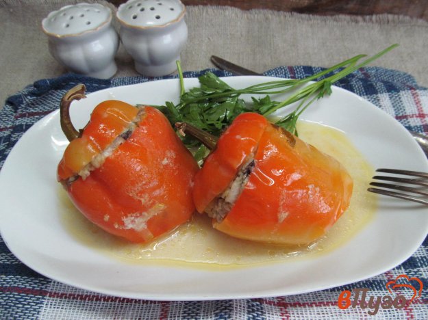фото рецепта: Фаршированные перцы куриным паштетом перловкой и мясным фаршем