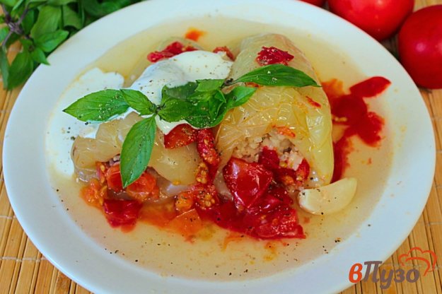 фото рецепта: Перец фаршированный мясным фаршем и бурым рисом