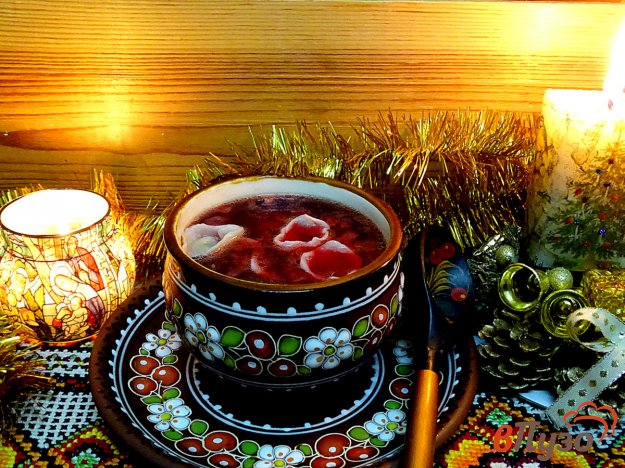 фото рецепта: Борщ с белыми грибами и грибными ушками